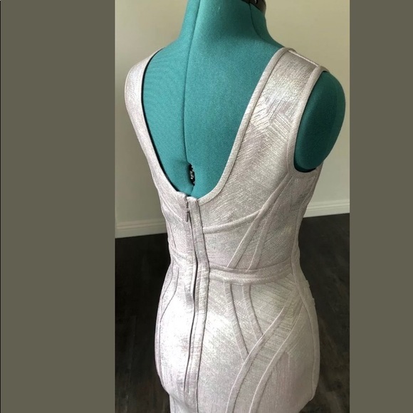 NEW Herve Leger Annette Silver Bodycon Dress Small - Picture 5 of 8
